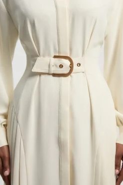 Robe Midi Plissée en Crêpe Ajustée avec Ceinture