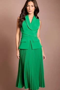 Robe Midi Plissée En Crêpe Avec Taille Cache-cœur