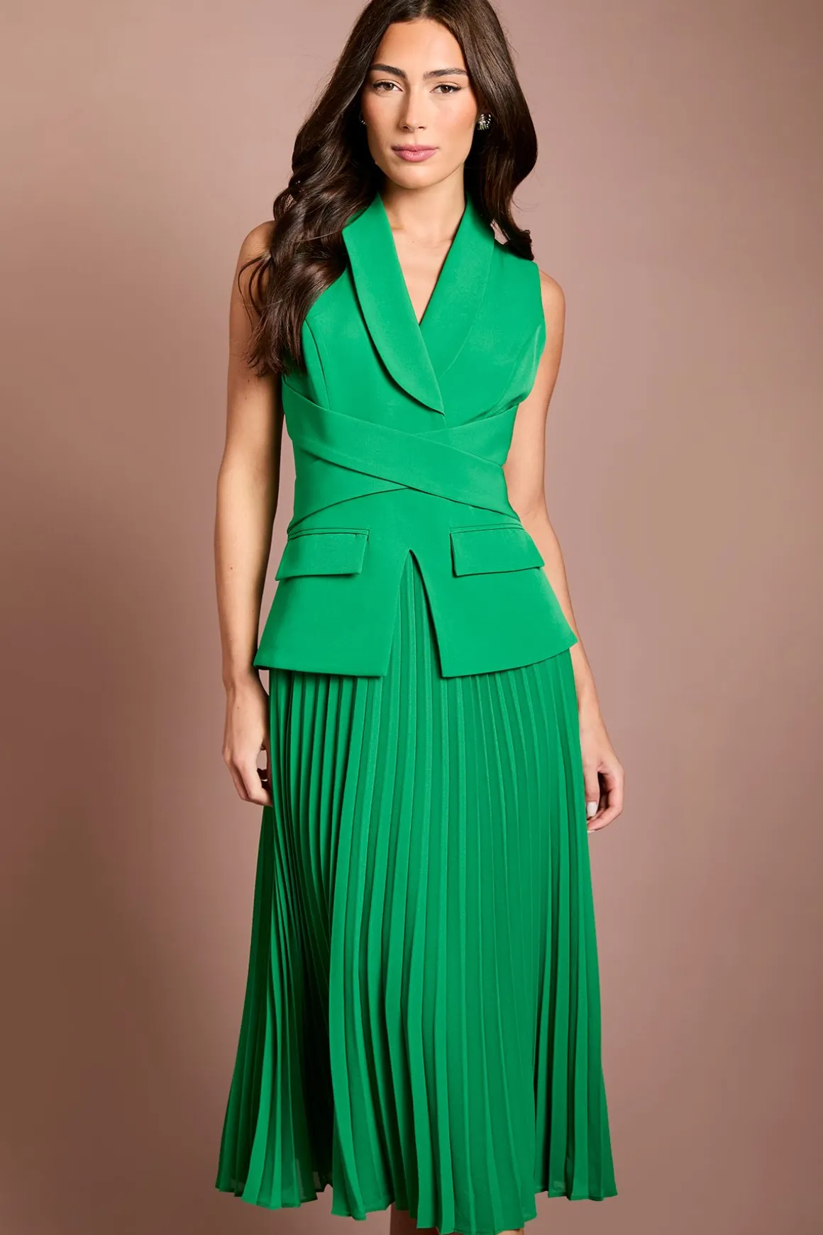 Robe Midi Plissée En Crêpe Avec Taille Cache-cœur
