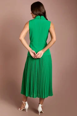 Robe Midi Plissée En Crêpe Avec Taille Cache-cœur
