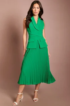 Robe Midi Plissée En Crêpe Avec Taille Cache-cœur