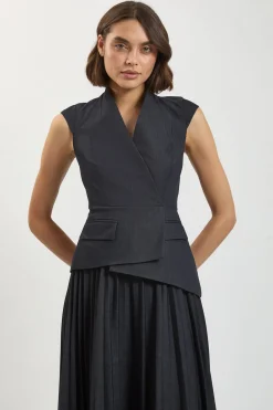 KarenMillen Robe Midi Plissée En Denim Ajusté<Femme Denim|Robes Mi-Longues