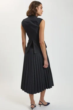 KarenMillen Robe Midi Plissée En Denim Ajusté<Femme Denim|Robes Mi-Longues