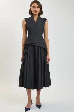 KarenMillen Robe Midi Plissée En Denim Ajusté<Femme Denim|Robes Mi-Longues