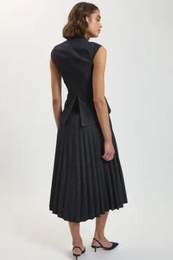 Robe Midi Plissée En Denim Ajustée Petite