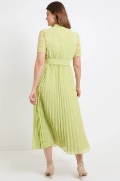 Robe Midi Plissée En Dentelle Sans Col