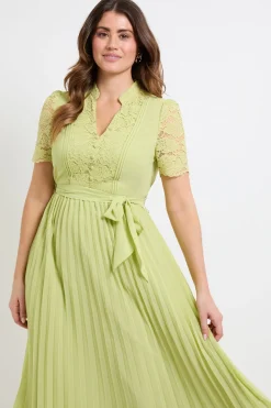 Robe Midi Plissée En Dentelle Sans Col