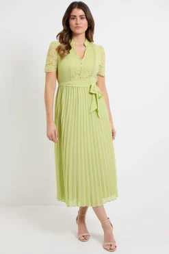 Robe Midi Plissée En Dentelle Sans Col