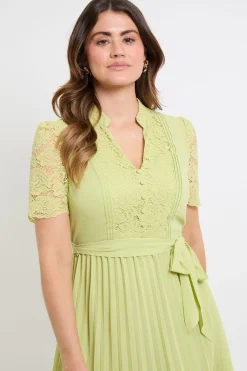 Robe Midi Plissée En Dentelle Sans Col