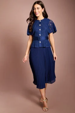 Robe Midi Plissée 2 En 1 En Dentelle À Manches Cape