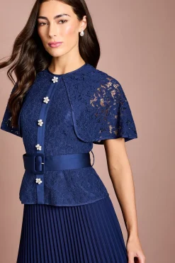 Robe Midi Plissée 2 En 1 En Dentelle À Manches Cape