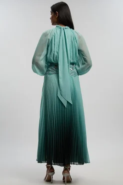 KarenMillen Robe Midi Plissée En Georgette Crêpée Ombrée Avec Détails Ornementés<Femme Robes Mi-Longues|Robes À Manches Longues