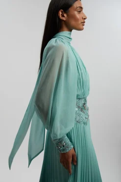 KarenMillen Robe Midi Plissée En Georgette Crêpée Ombrée Avec Détails Ornementés<Femme Robes Mi-Longues|Robes À Manches Longues