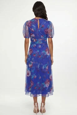 Robe Midi Plissée En Mesh À Motif Floral