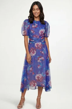 Robe Midi Plissée En Mesh À Motif Floral