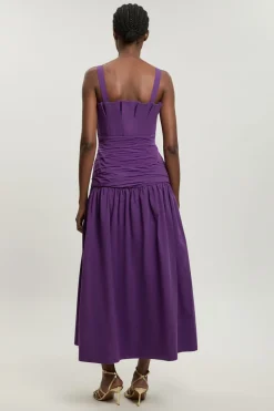 Robe Midi Plissée En Popeline