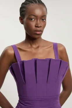Robe Midi Plissée En Popeline