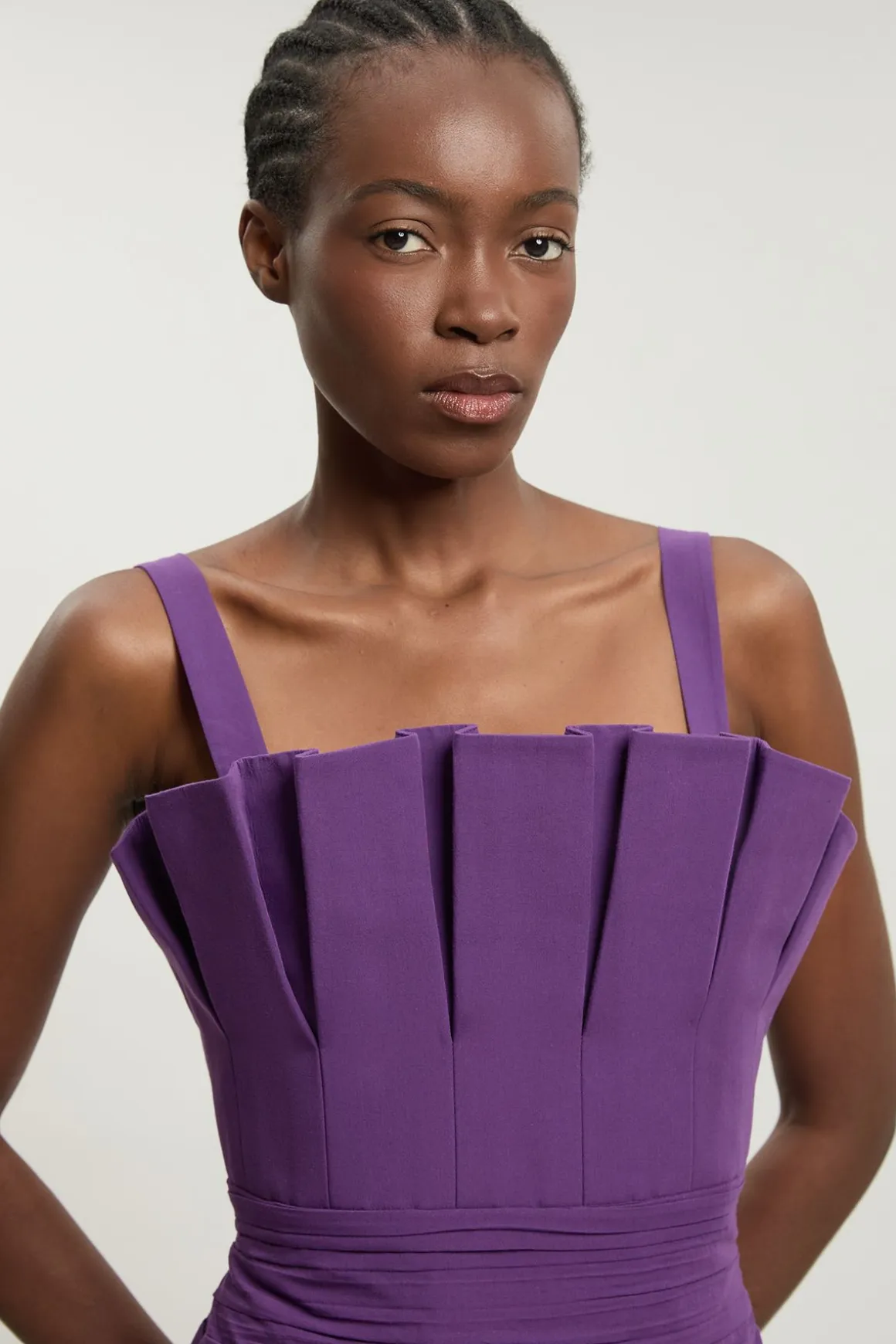 Robe Midi Plissée En Popeline
