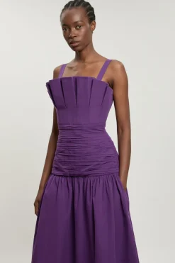 Robe Midi Plissée En Popeline