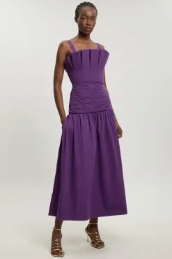 Robe Midi Plissée En Popeline