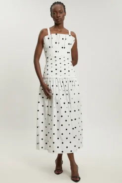 Robe Midi Plissée En Popeline Imprimée