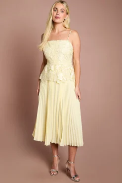 Robe Midi Plissée En Satin Avec Dentelle Petite