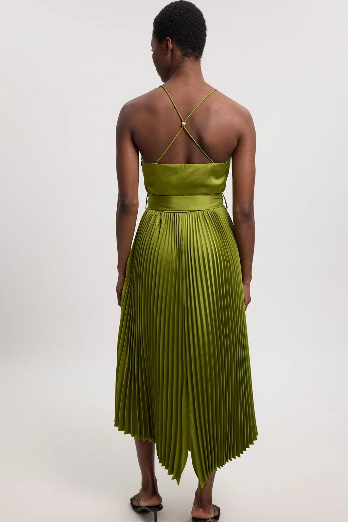 Robe Midi Plissée En Satin Tissé