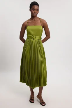 Robe Midi Plissée En Satin Tissé