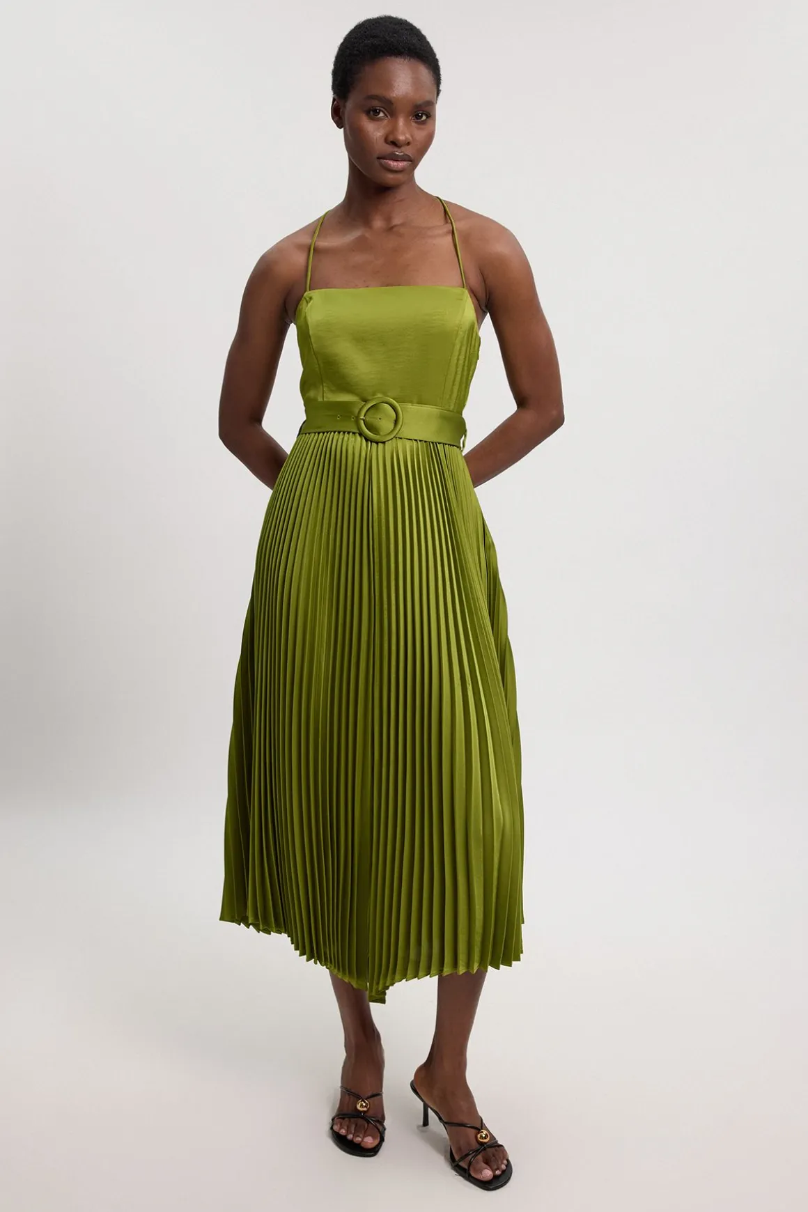 Robe Midi Plissée En Satin Tissé