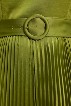 Robe Midi Plissée En Satin Tissé