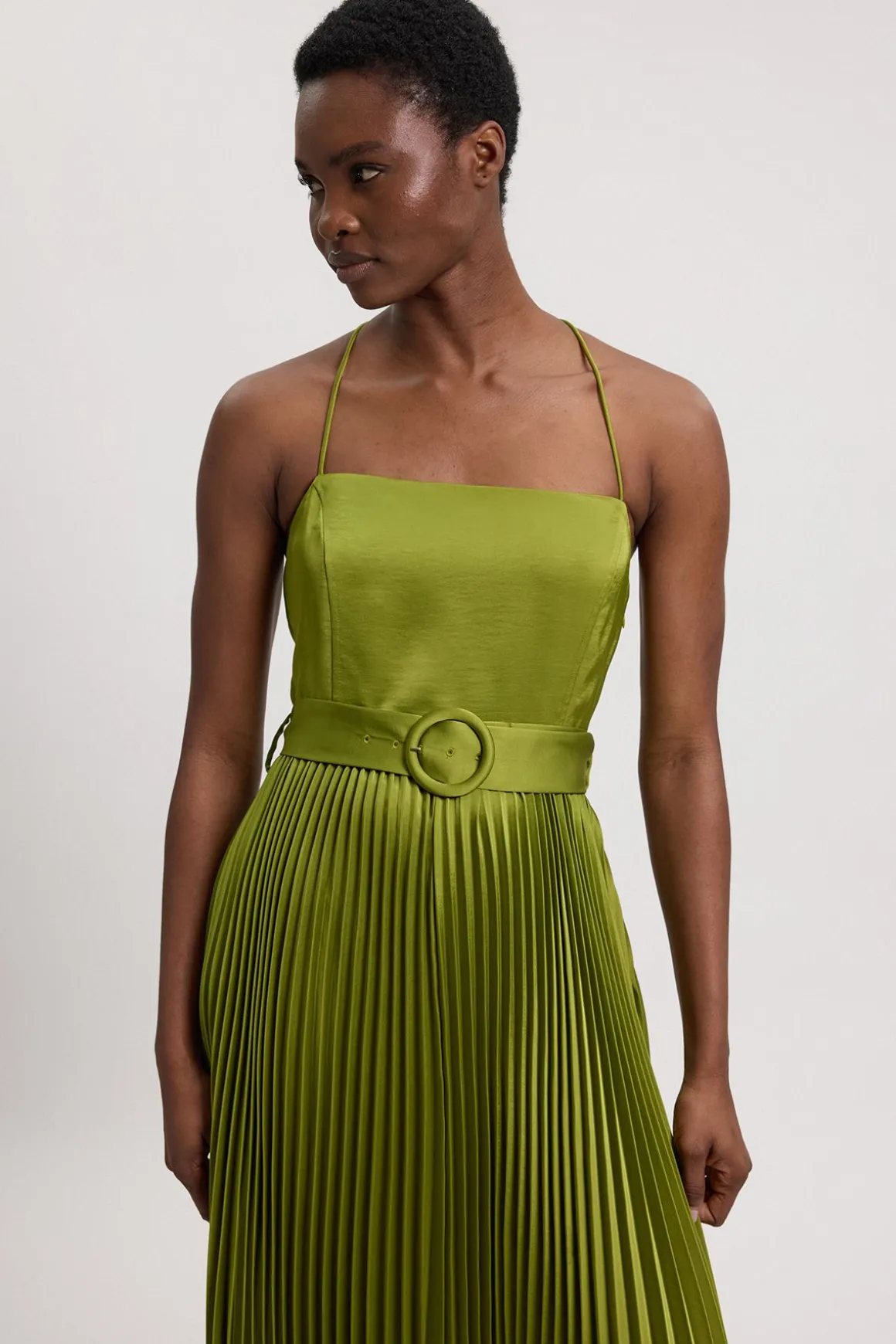 Robe Midi Plissée En Satin Tissé