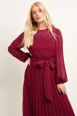 Wallis Robe Midi Plissée à Finitions Florales Petite Taille<Femme Robes Mi-Longues|Robes À Manches Longues