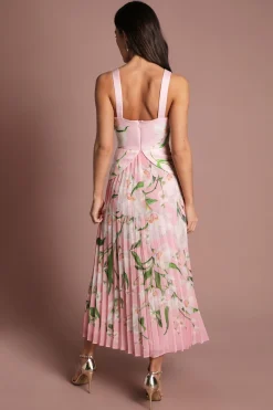 Robe Midi Plissée À Fleur Imprimée 3D Coast Muse