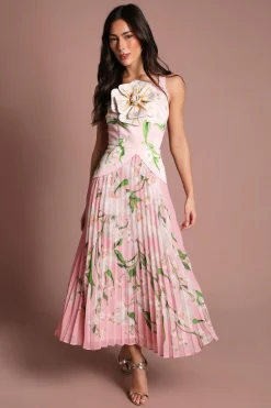 Robe Midi Plissée À Fleur Imprimée 3D Coast Muse
