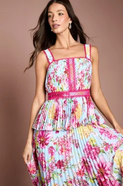 Robe Midi Plissée À Imprimé Avec Bordure En Dentelle