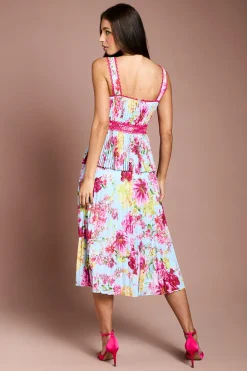 Robe Midi Plissée À Imprimé Avec Bordure En Dentelle