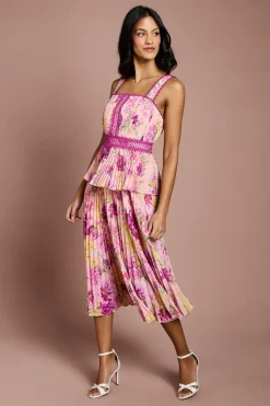 Coast Robe Midi Plissée Imprimée Avec Finitions En Dentelle Petite<Femme Toutes Les Robes|Robes Mi-Longues
