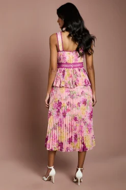 Coast Robe Midi Plissée Imprimée Avec Finitions En Dentelle Petite<Femme Toutes Les Robes|Robes Mi-Longues