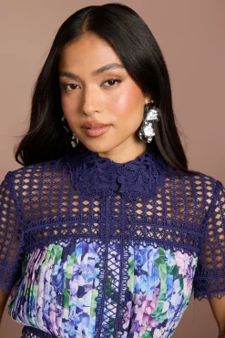 Robe Midi Plissée Imprimée À Dentelle Lisa Tan Petite
