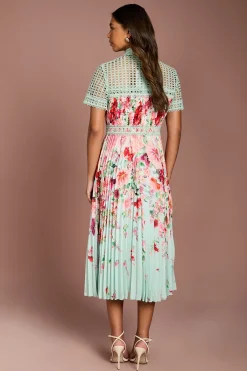 Coast Robe Midi Plissée Imprimée en Dentelle Lisa Tan<Femme Robes Mi-Longues|Satin Et Dentelle