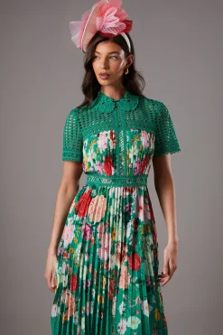 Robe Midi Plissée Imprimée Lisa Tan en Dentelle