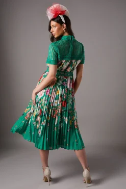 Robe Midi Plissée Imprimée Lisa Tan en Dentelle