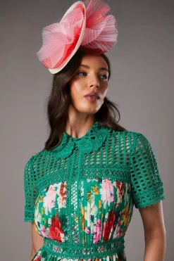 Robe Midi Plissée Imprimée Lisa Tan en Dentelle