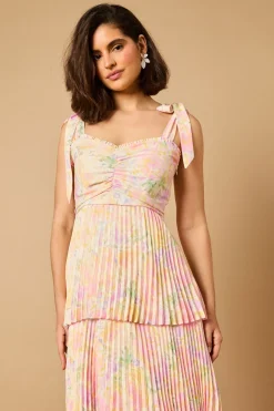Robe Midi Plissée à Imprimé Fleuri Ditsy avec Bretelles Nouées
