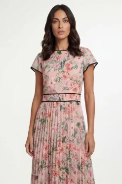 Robe Midi Plissée À Imprimé Floral Contrasté