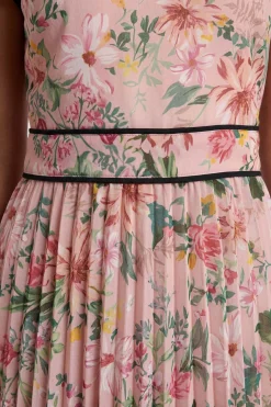 Robe Midi Plissée À Imprimé Floral Contrasté