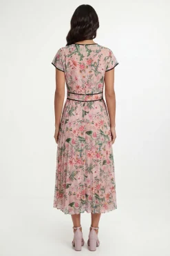 Robe Midi Plissée À Imprimé Floral Contrasté
