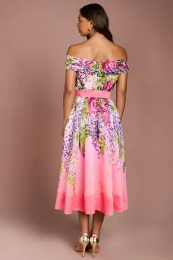 Coast Robe Midi Plissée à Imprimé Floral Style Bardot<Femme Toutes Les Robes|Robes Mi-Longues