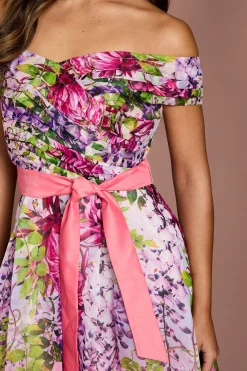 Coast Robe Midi Plissée à Imprimé Floral Style Bardot<Femme Toutes Les Robes|Robes Mi-Longues
