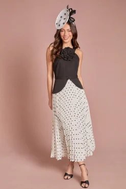 Robe Midi Plissée À Imprimé À Pois Avec Détail Corsage À Basque Petite Lisa Tan